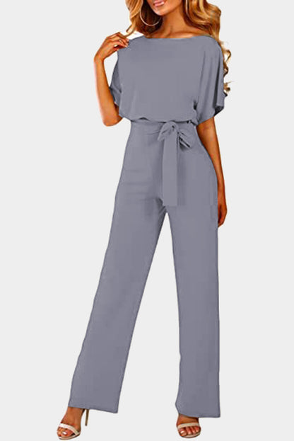 Solid Belted Wide Leg Jumpsuit