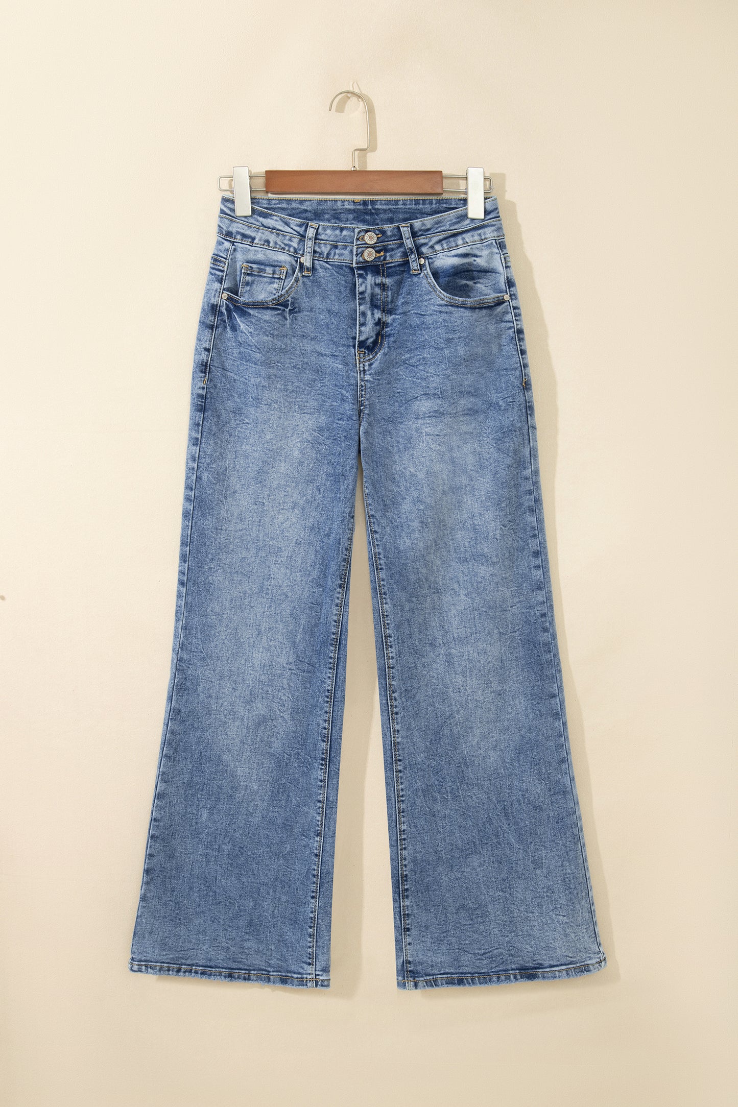 Denim Acid Wash Pockets Flare Jeans
