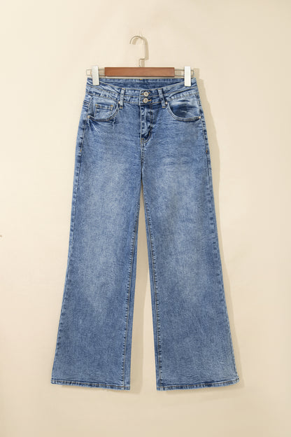 Denim Acid Wash Pockets Flare Jeans