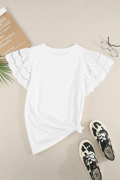 Eyelet Ruffle Short Sleeve T-Shirt