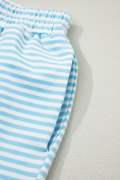 Stripe Oversized Mock Neck Sweatshirt & Shorts Set