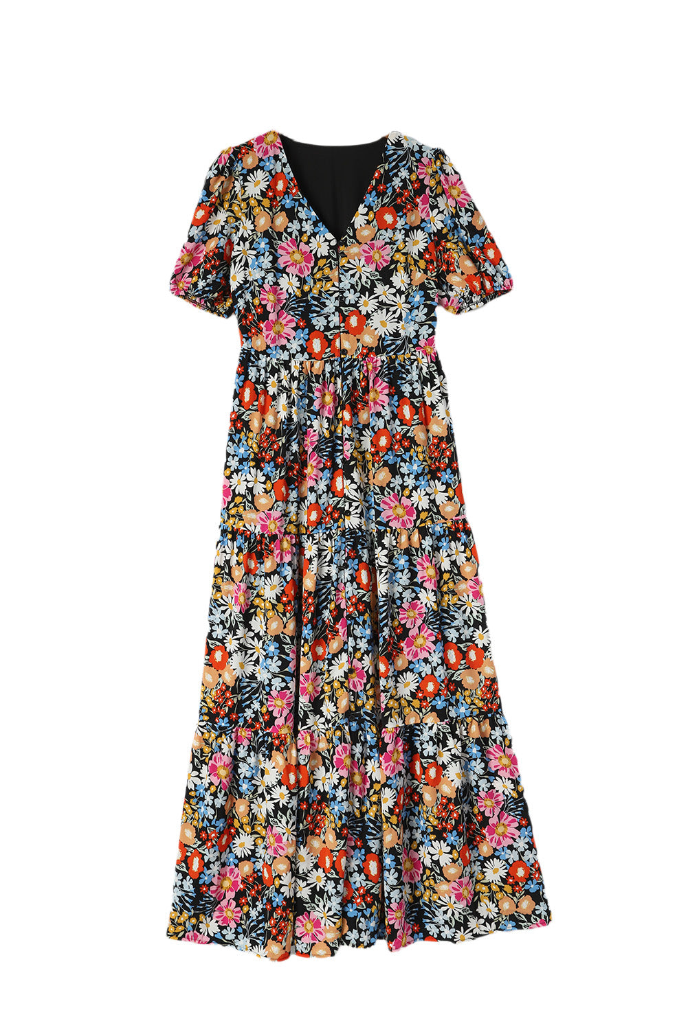 Floral V-Neck Tiered Maxi Dress