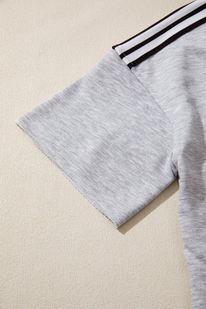 Stripe Patchwork Raw Edge Oversize Tee