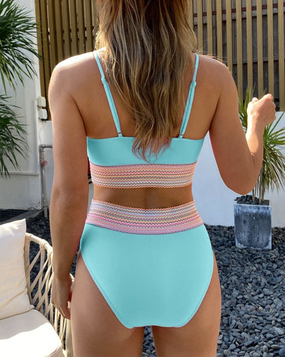 Stripe High Waist Bikini Swimsuit