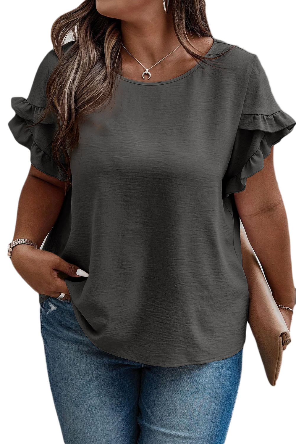 Ruffle Short Sleeve Top Plus Size