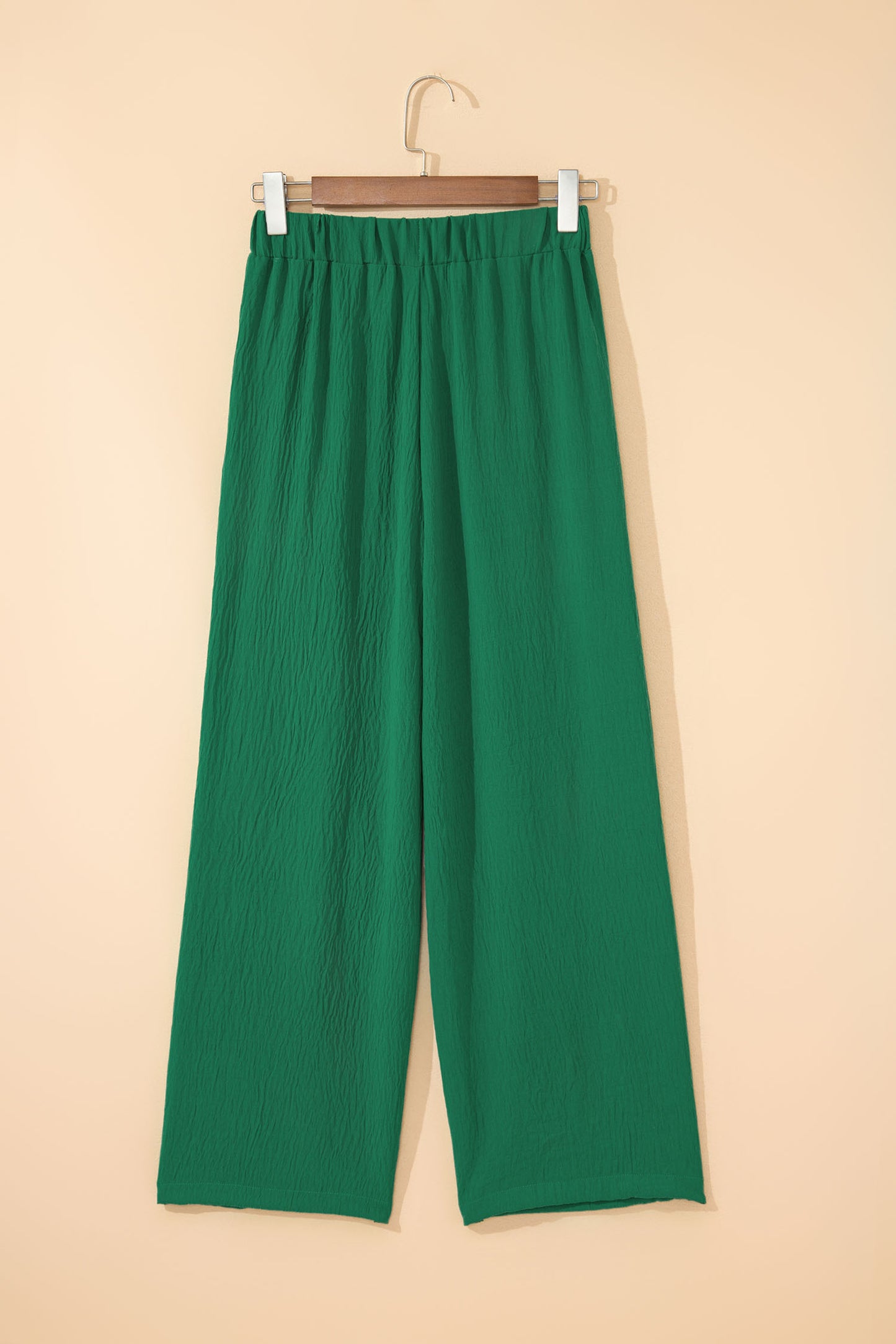 Solid Textured Crossed Waist Wide Leg Pants