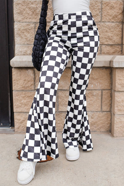 Checker High Rise Flared Pants