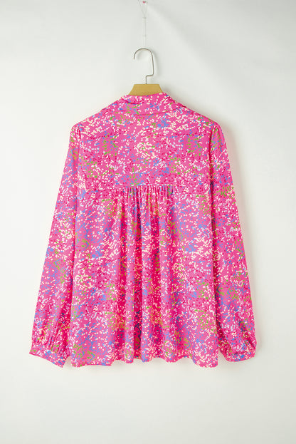 Abstract Collared V-Neck Babydoll Blouse