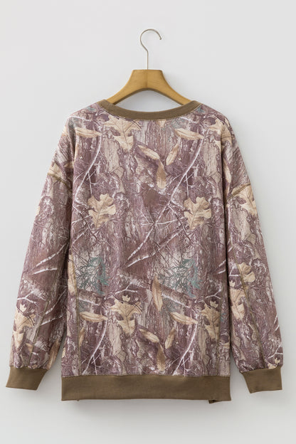 Camo Abstract Colorblock Detail Baggy Pullover Sweatshirt