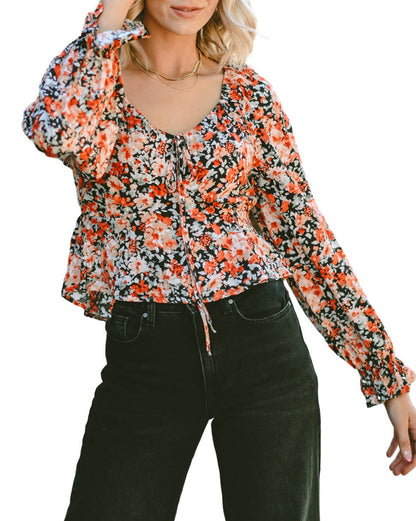 Floral Sweetheart Puff Sleeve Blouse