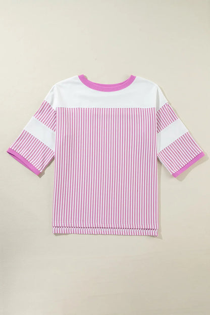 Stripe 3/4 Sleeve Oversize Top