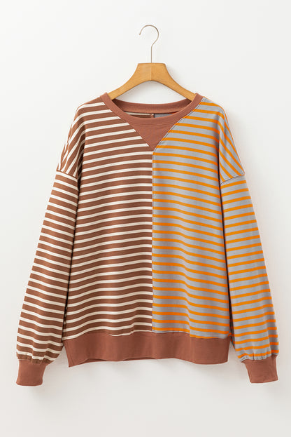 Stripe Colorblock Drop Shoulder Oversized Sweatshirt