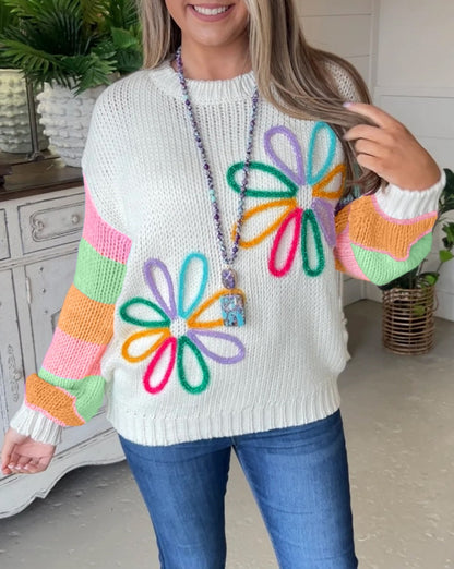 Floral Colorblock Long Sleeve Sweater