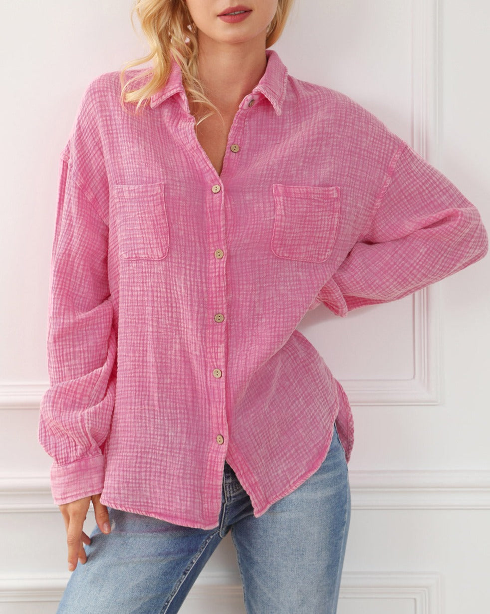 Gauze Chest Pockets Buttoned Shirt