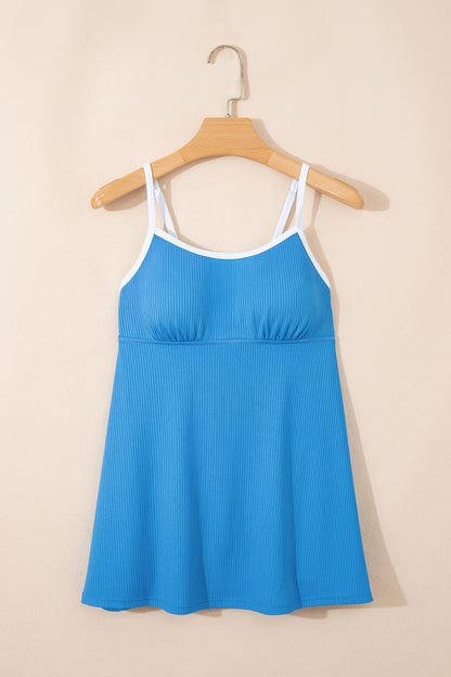 Contrast Trim Ribbed Lined Swim Dress w/ Pockets