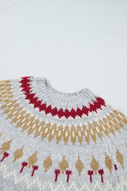 Geometric Fair Isle Raglan Sleeve Sweater