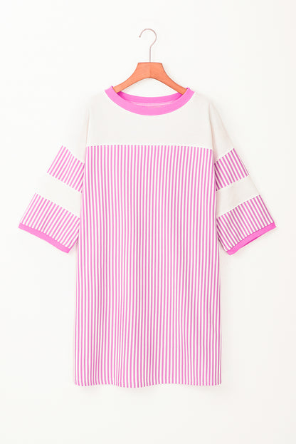 Stripe Patchwork 3/4 Sleeve Mini Dress