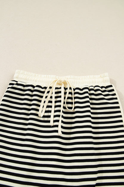 Stripe Textured Pullover Top and Mini Skirt Set