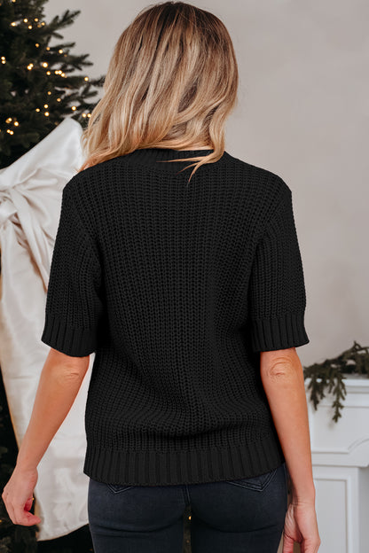 Christmas Plaid Lace-Up Puff Sleeve Sweater