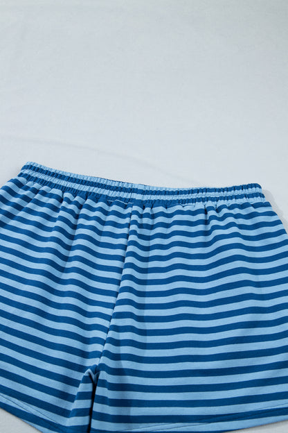 Plus Size Stripe Dropped Shoulder Tee & Shorts Set