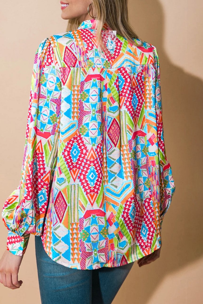 Abstract Long Sleeve Buttoned Shirt