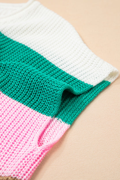 Plus Size Stripe Colorblock V-Neck Sweater