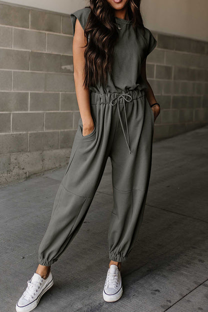 Cap Sleeve Drawstring Jogger Jumpsuit