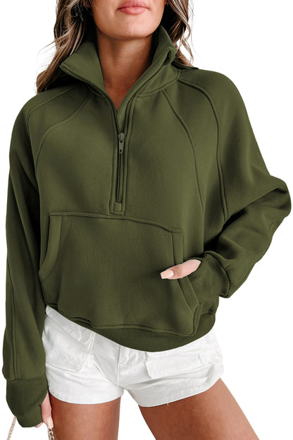 Half Zip Thumbhole Sleeve Sweatshirt