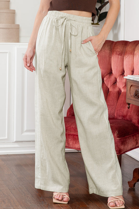 Linen Side Stripe Drawstring Pants