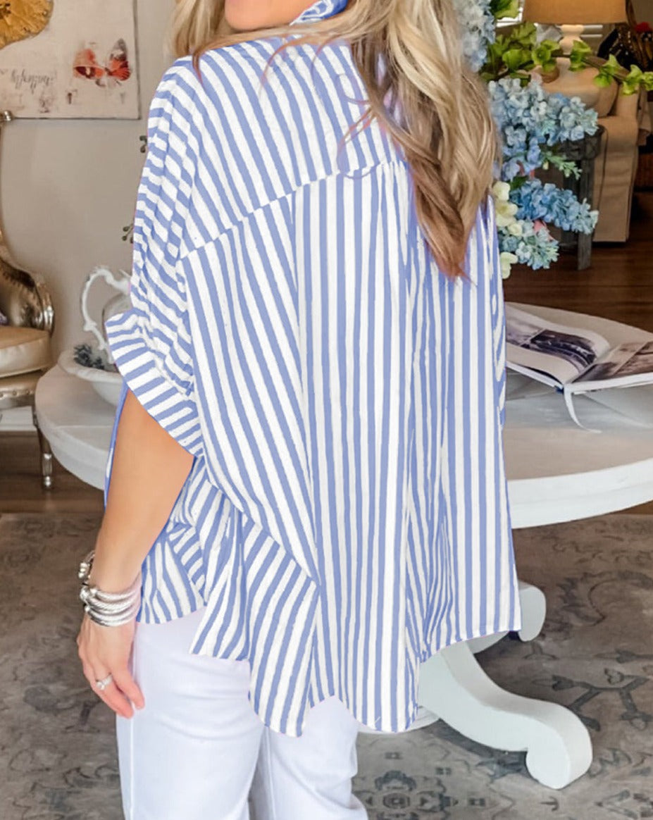 Stripe Dolman Sleeve Oversize Shirt