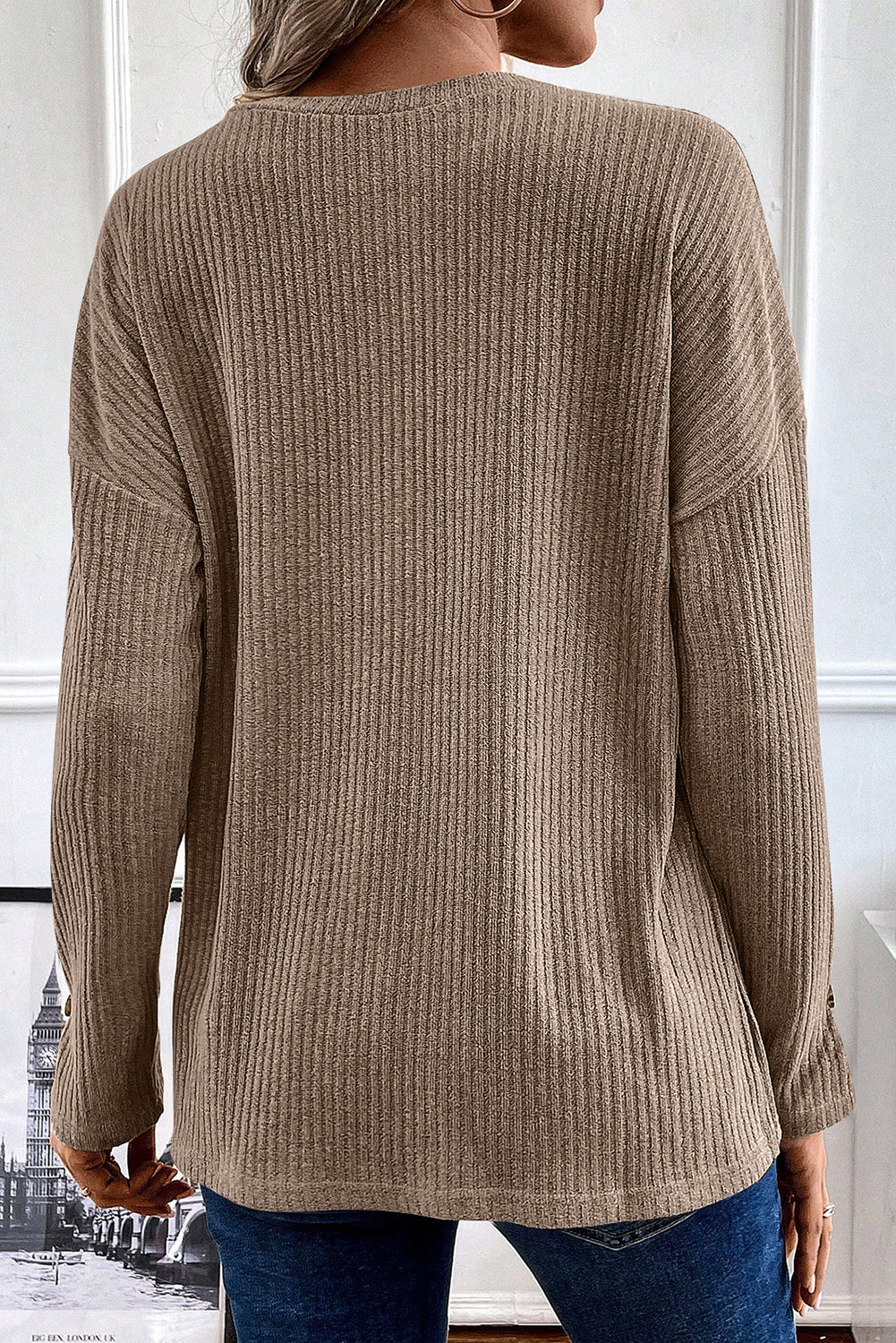 Ribbed Long Sleeve Henley Top