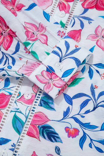 Floral Lace Trim Buttoned Long Sleeve Shirt