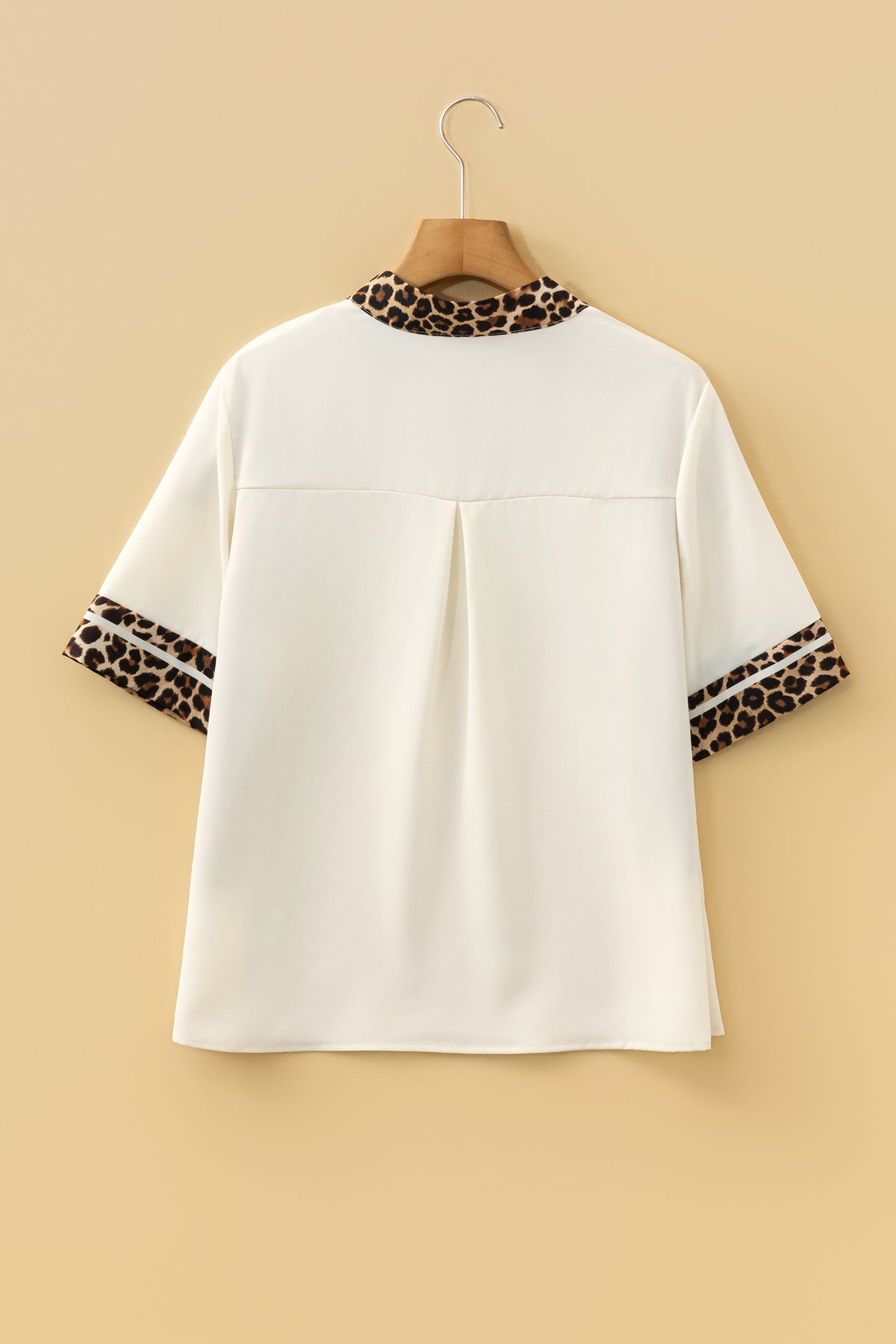 Leopard Patchwork Trim Split Neck Blouse
