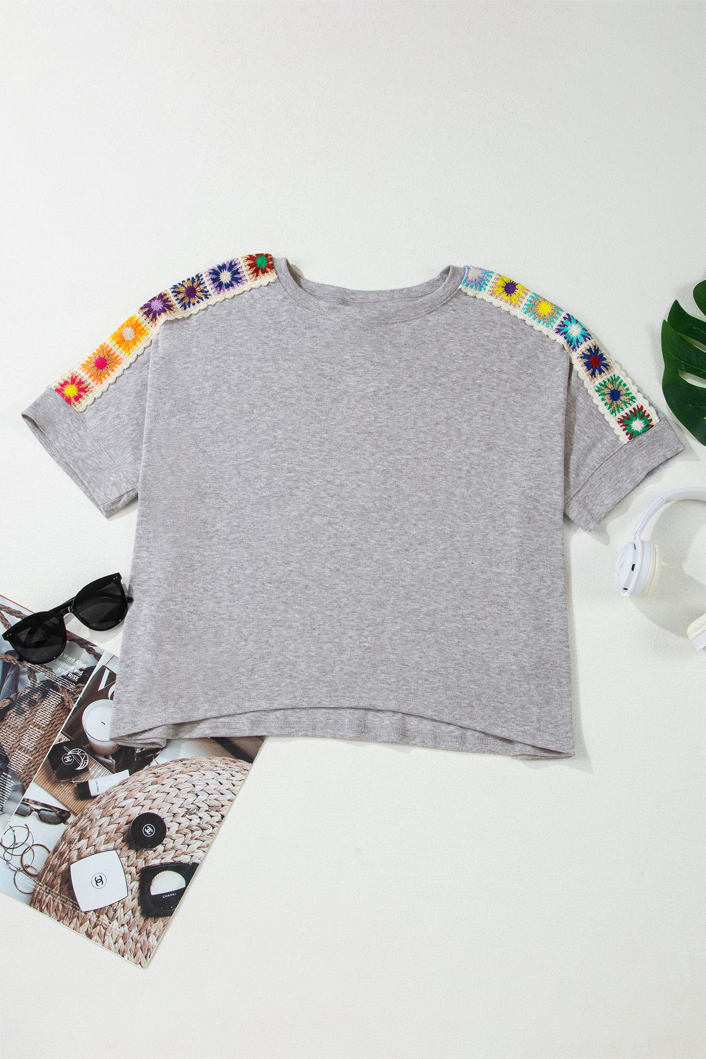 Crochet Trim Dolman Sleeve T-Shirt