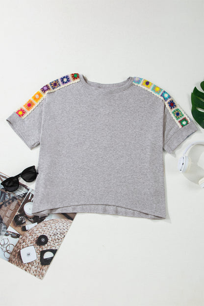 Crochet Trim Dolman Sleeve T-Shirt