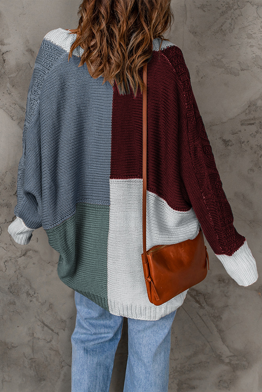 Colorblock Cable Knit Open Front Cardigan