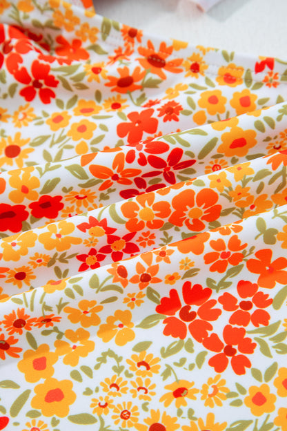 Floral Ruffle Trim Keyhole One-Piece Swimsuit