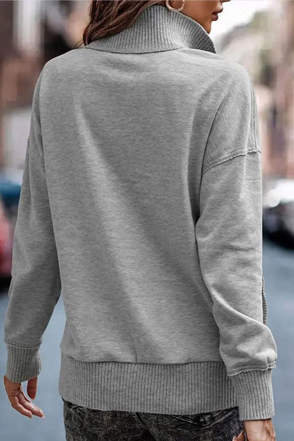 Ribbed Hem Kangaroo Pocket Sweatshirt