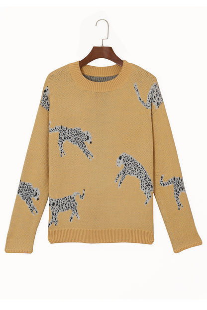 Cheetah Ribbed Trim Crewneck Sweater