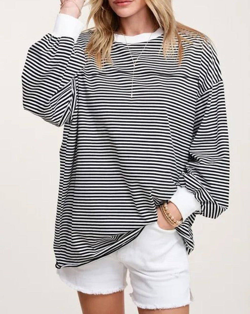 Stripe Drop Shoulder Loose Sweatshirt