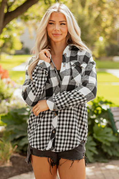 Plaid Patchwork Drawstring Hooded Shacket