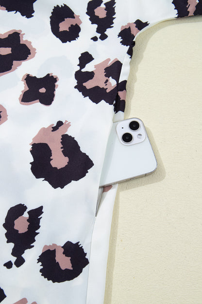 Plus Size Leopard Contrast V-Neck Mini Dress