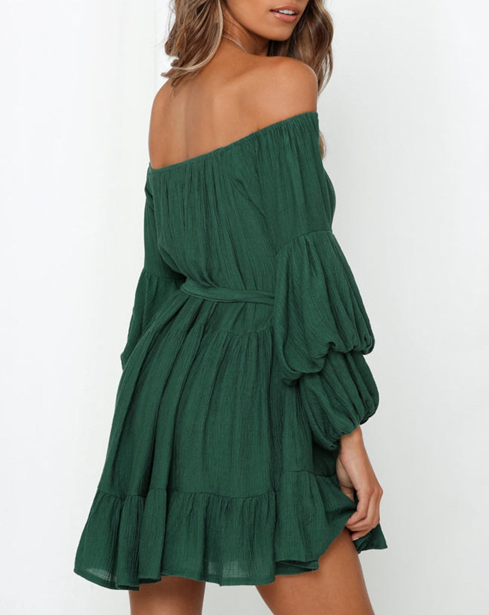 Crinkle Off-Shoulder Bubble Sleeve Dress