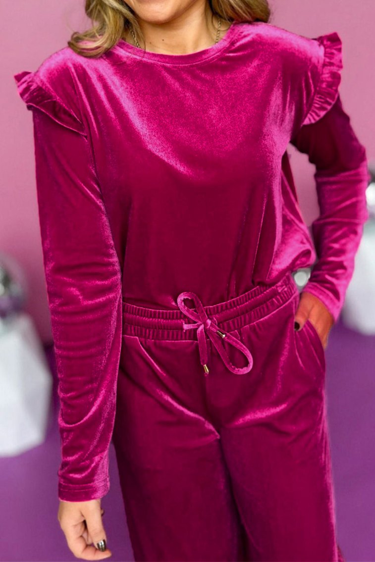 Solid Velvet Top and Pants Set