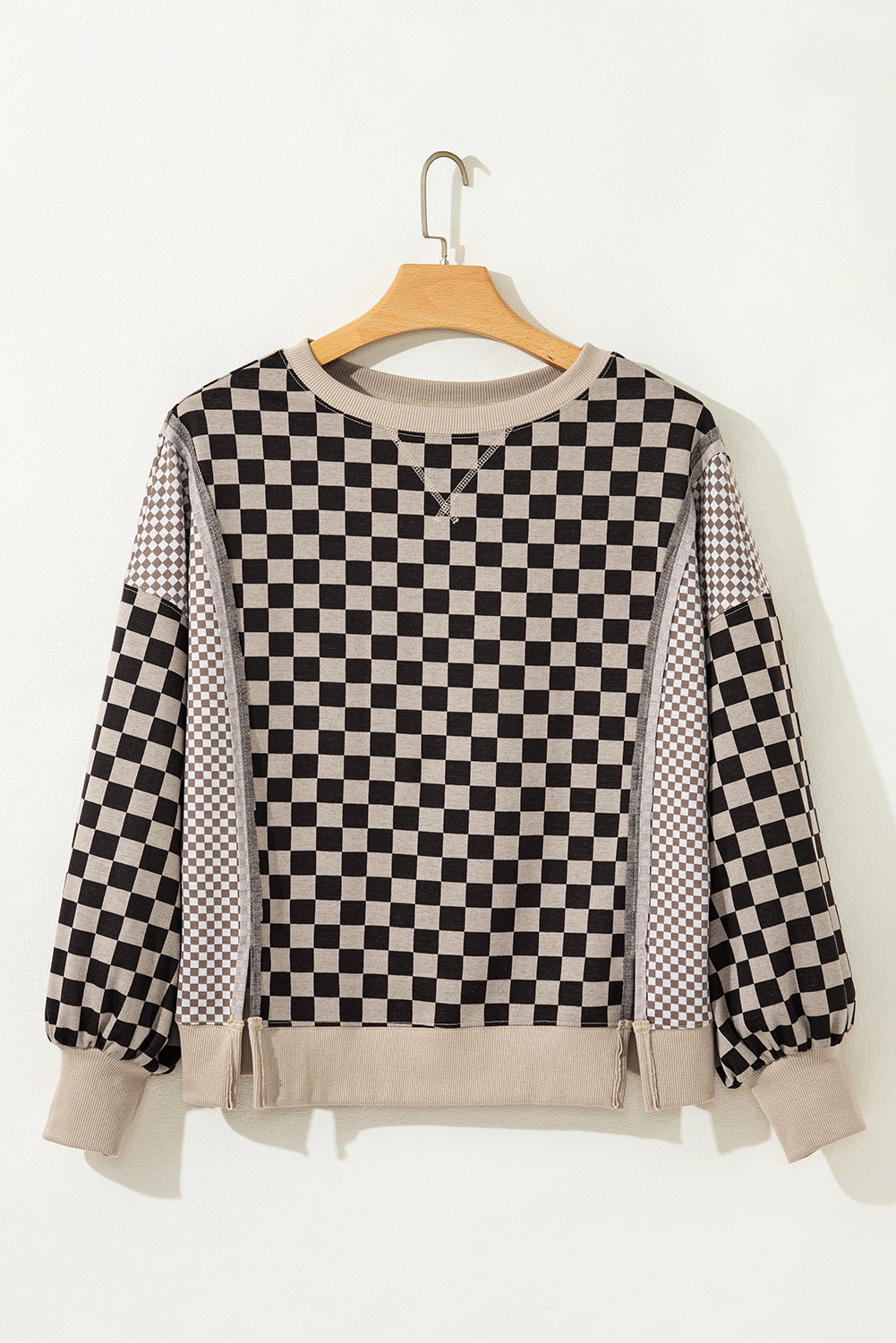 Checker Patchwork Long Sleeve Top