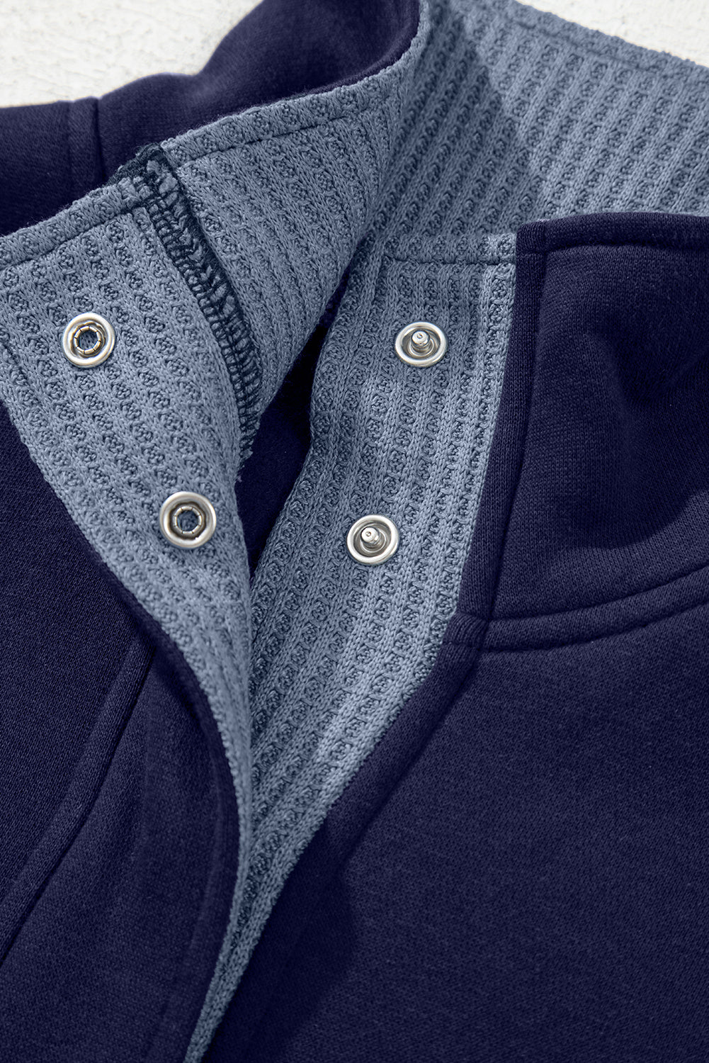 Waffle Knit Contrast Collar Half Buttoned Sweatshirt