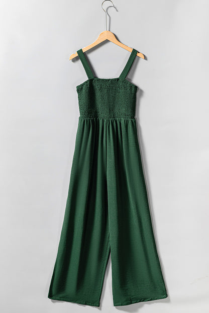 Smocked Pocketed Wide Leg Jumpsuit