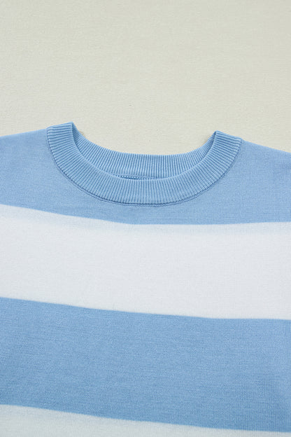 Stripe Colorblock Knitted Short Sleeve T-Shirt