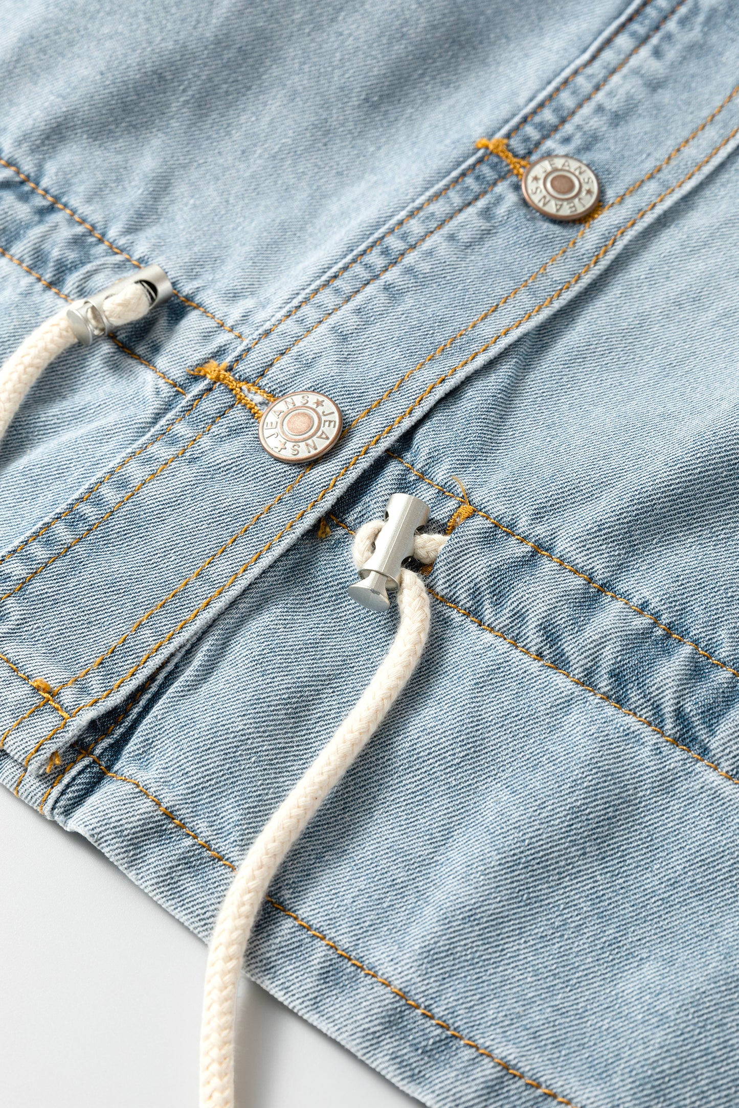 Light Wash Denim Drawstring Hem Buttoned Jacket