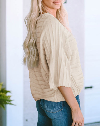 Ribbed Reserve Seam Dolman Sleeve Top